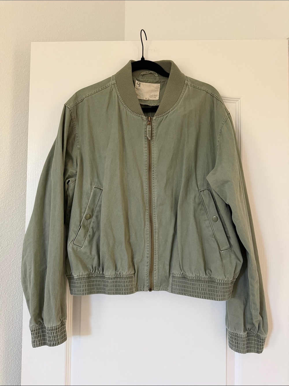 Pilcro Anthropologie Light Olive Cotton Bomber Jacket